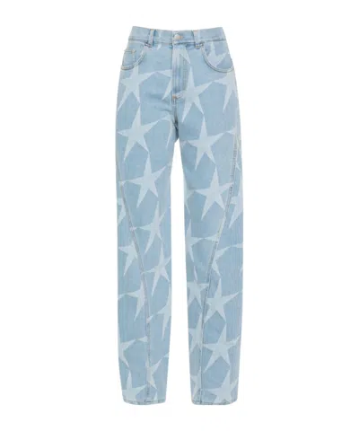 Mugler Star-print Low-rise Tapered Jeans In Blue