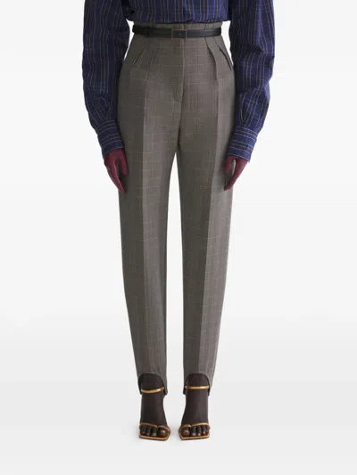 Mugler Stirrup Check Trousers In Gray