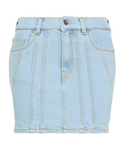 Mugler Stitch-together Denim Skirt In Blue