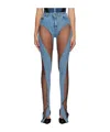 Mugler Stitched Design Denim Pants In Blue