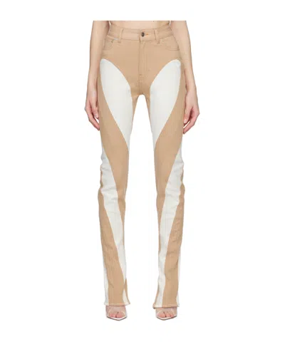 Mugler Stitched Design Denim Pants In Nude