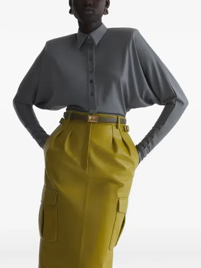 Mugler Stone Batsleeves Polo Bodysuit In Yellow