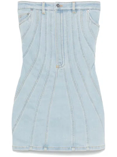 Mugler Strapless Denim Mini Dress In Medium Blue