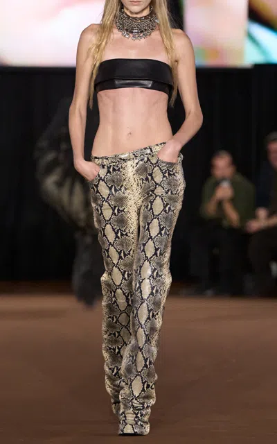 Mugler Strapless Leather Bandeau Top In Brown