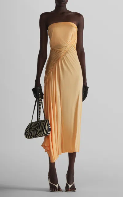 Mugler Strapless Midi Dress In Orange