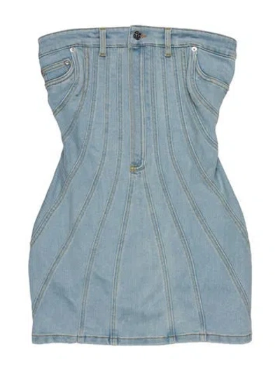 Pre-owned Mugler Strapless Mini Dress W/ Tags In Blue