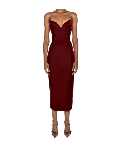 Mugler Strapless Velvet Maxi Dress In Red