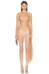 Mugler Stretch Illusion Sheer Top In Beige