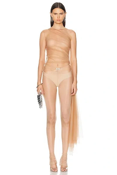 Mugler Stretch Illusion Sheer Top In Beige