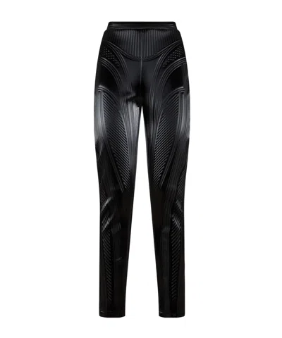 Mugler Stripe-embossed High-waisted Leggings In Black