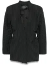 Mugler Black Pinstripe Pierced Tailored Blazer In Grey