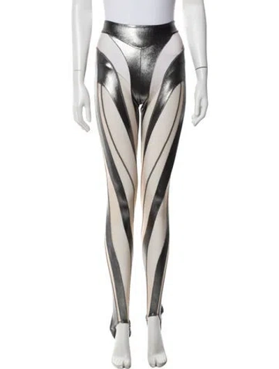 Pre-owned Mugler Striped Skinny Leg Pants In White