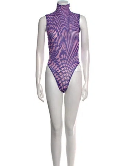 Pre-owned Mugler Striped Turtleneck Bodysuit In Brown