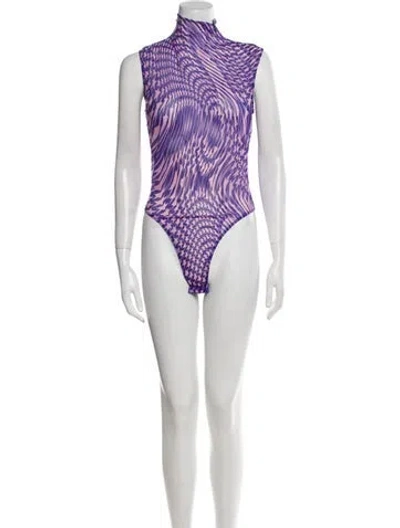 Pre-owned Mugler Striped Turtleneck Bodysuit In Multi