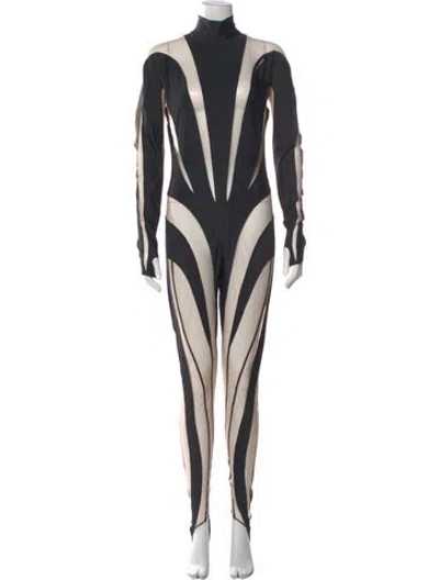 Pre-owned Mugler Striped Turtleneck Jumpsuit