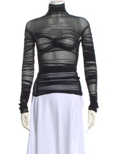 Pre-owned Mugler Striped Turtleneck Top In Black