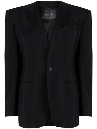 Mugler Structured Collarless Blazer In Black