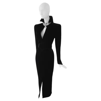 Pre-owned Mugler Stunning Thierry  Archival Fw 1986 Evening Gown Crystal Black Dress