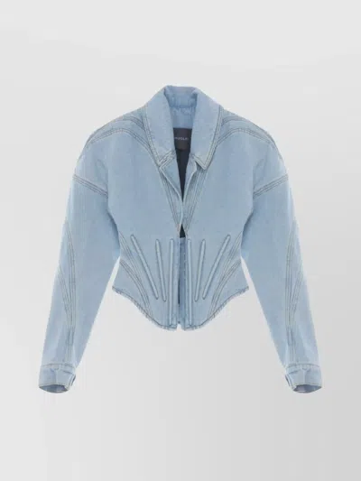 Mugler Tailored Jacket With Asymmetric Hem And Corset Style In Blue