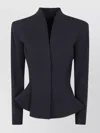 Mugler Tailored Peplum Jacket Structured Shoulders In Blue
