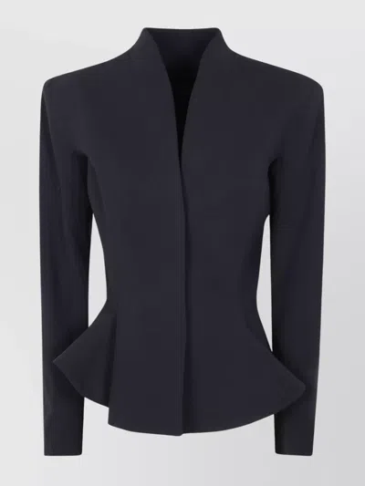 Mugler Tailored Peplum Jacket Structured Shoulders In Blue
