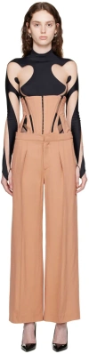 Mugler Tan Tailored Trousers & Corset Set In B7029 Porcini / Blac