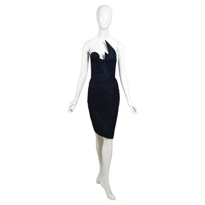 Pre-owned Mugler Thierry  1980s Vintage Iconic Black Cotton Bustier Corset Strapless Dress