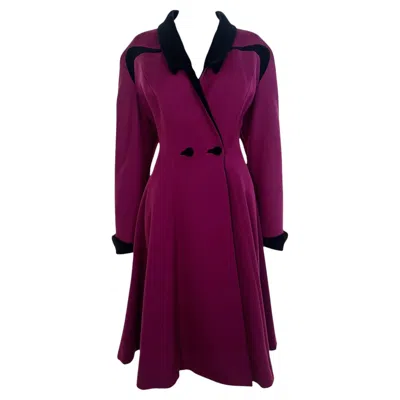 Pre-owned Mugler Thierry  1990's Magenta Wool And Black Velveteen Double Breasted Coat In Red