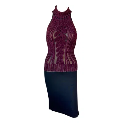 Pre-owned Mugler Thierry  1990's Vintage Semi-sheer Devoré Faux Chenille Cable Knit Dress In Black