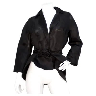 Pre-owned Mugler Thierry  1990s Black Silk Sheer Rose Belted Jacket In Red