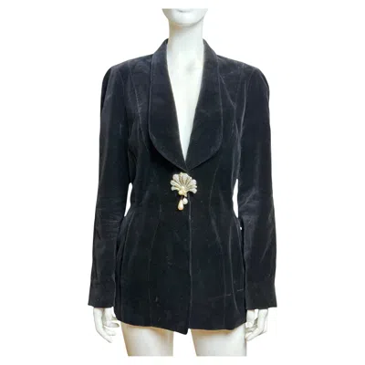 Pre-owned Mugler Thierry  1990s Velvet Shell Pearl Button Blazer Jacket In Black