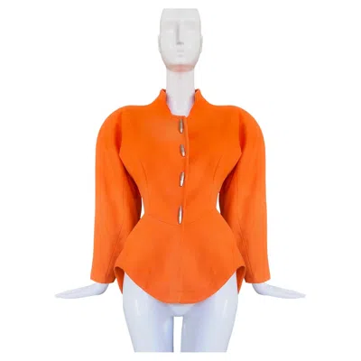 Pre-owned Mugler Thierry  1991 Documented Sculptural Orange Jacket With Metal Details