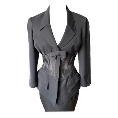 Pre-owned Mugler Thierry  1995 Women's Corset Jacket & Skirt Set In Black Mesh