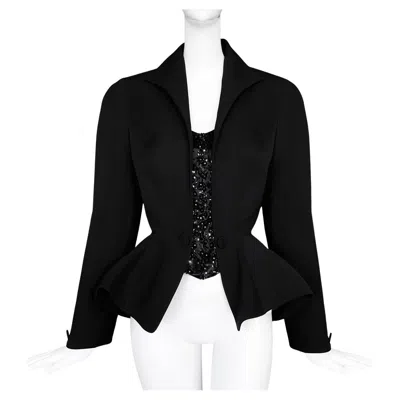 Pre-owned Mugler Thierry  1996 Les Amazones Sculptural Black Crystal Jacket