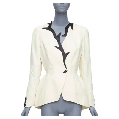 Pre-owned Mugler Thierry  1998 Vintage Off White Cotton Collar Peplum Blazer Fr40 L