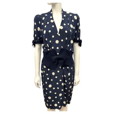 Pre-owned Mugler Thierry  Archival 1990's Silk Polka Dot Dress With Bows In Black