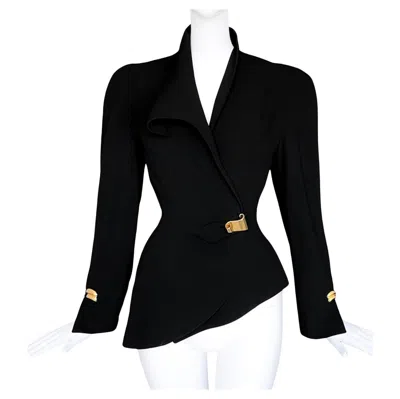 Pre-owned Mugler Thierry  Archival Fw 1993 Dramatic Runway Jacket Black Gold Metal Details