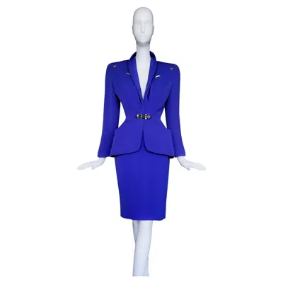 Pre-owned Mugler Thierry  Archival Fw 1996 Skirt Suit Blue Metal Arrows Jacket Skirt