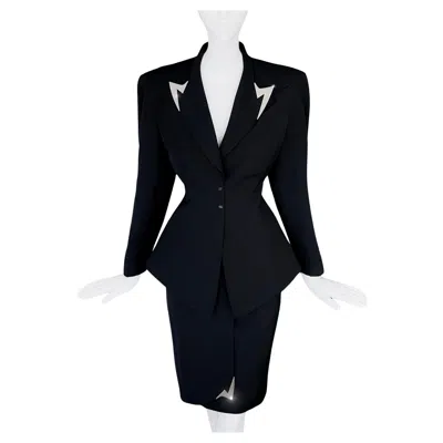 Pre-owned Mugler Thierry  Archival Ss 1991 Skirt Suit Silver Metal Lightning Bolts In Black