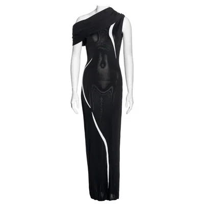 Pre-owned Mugler Thierry  Black And White Rayon Knitted Off-shoulder Evening Dress, Ss 1999