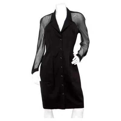 Pre-owned Mugler Thierry  Black Button-up Dress With Silk Sleeves Circa 1990s