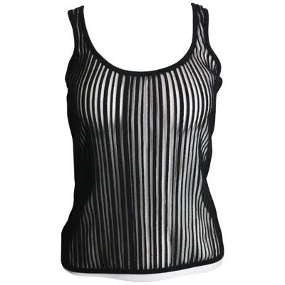 Pre-owned Mugler Thierry  Black Knitted Vertical Stripe See Through Tank Top