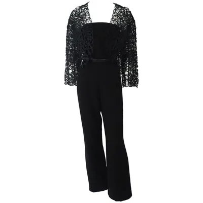 Pre-owned Mugler Thierry  Black Strapless Jumpsuit W/ Lace Soutache Jacket-40 Circa 80's