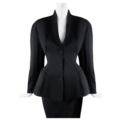 Pre-owned Mugler Thierry  Black Suit Sculptural Jacket Skirtsuit