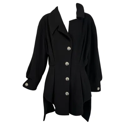 Pre-owned Mugler Thierry  Black Wool Asymmetrical Coat With Silver Button Snaps 1990s 44