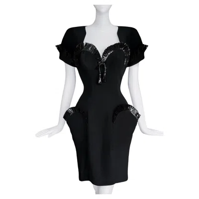 Pre-owned Mugler Thierry  Cocktail Dress Raffia Ss 1995 Black Dramatic Scultural