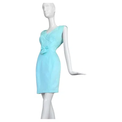Pre-owned Mugler Thierry  Cocktail Dress Sculptural Bow Bodice & Crissc In Blue