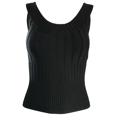 Pre-owned Mugler Thierry  Couture 1990s Black Ribbed Sleeveless Vintage 90s Crop Top Shirt