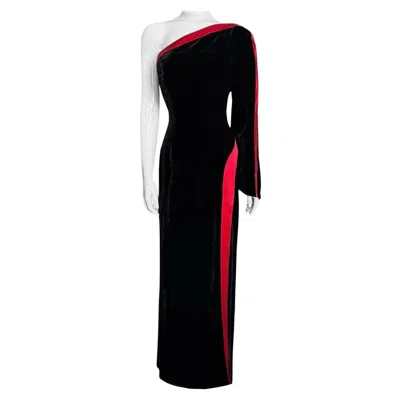 Pre-owned Mugler Thierry  Couture Black Velvet Gown Fw 2001 High Slit Maxi Dress