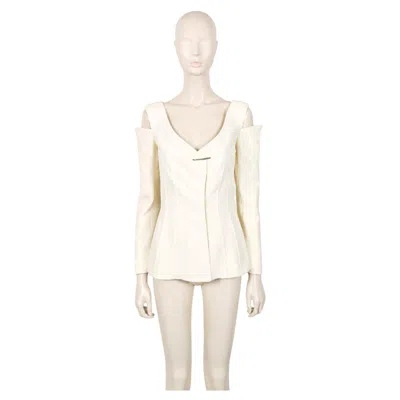 Pre-owned Mugler Thierry  Couture Vintage Off-white Cold-shoulder Sculpted Jacket In Sand